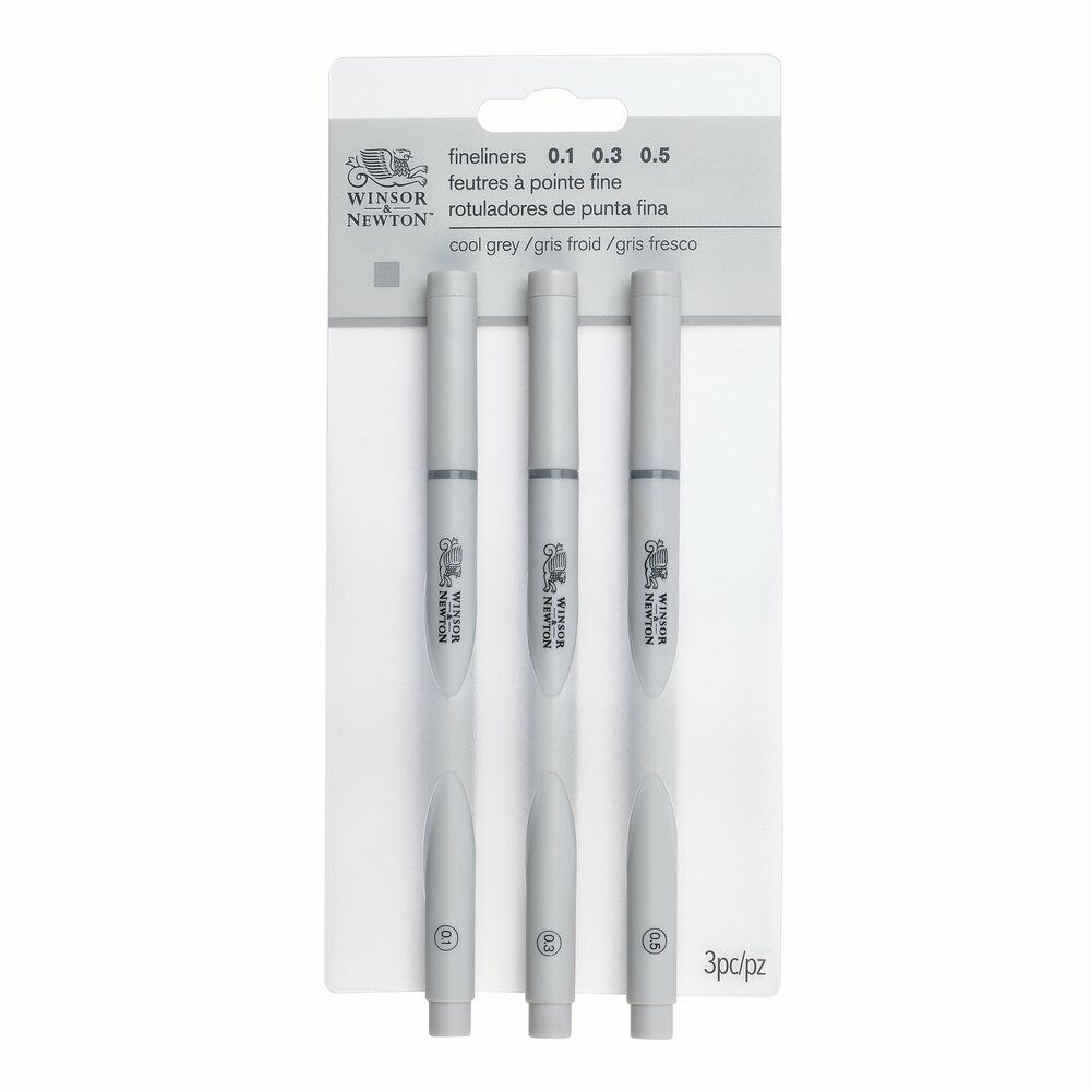 PENNE PIGMENT FINELINER WINSOR&NEWTON SET PUNTE 0,1 0,3 0,5 INCHIOSTRO COOL GREY