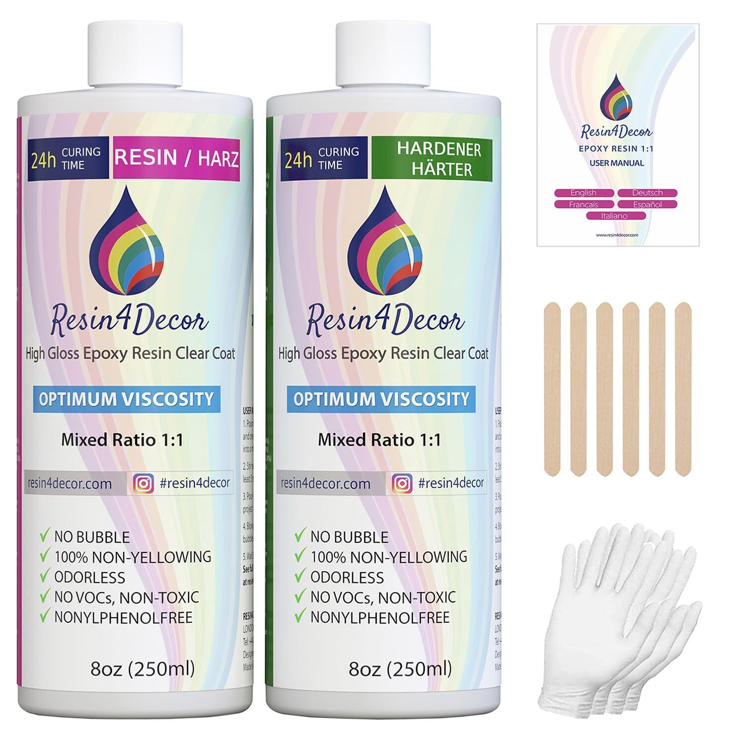 Resina Epossidica Trasparente Kit RESIN4DECOR 11 per Artigianato Artistico Cr...