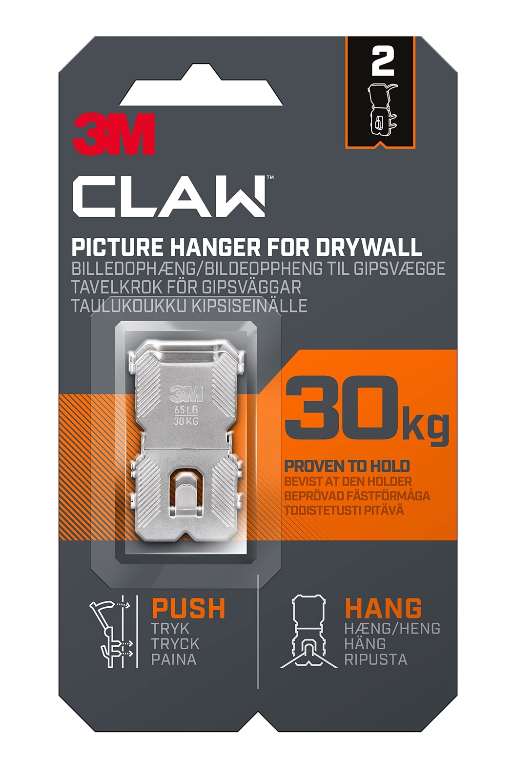 3M Claw Plasterboard Picture Hanging Wall Hooks For Hanging Home Décor, 2 Hanger