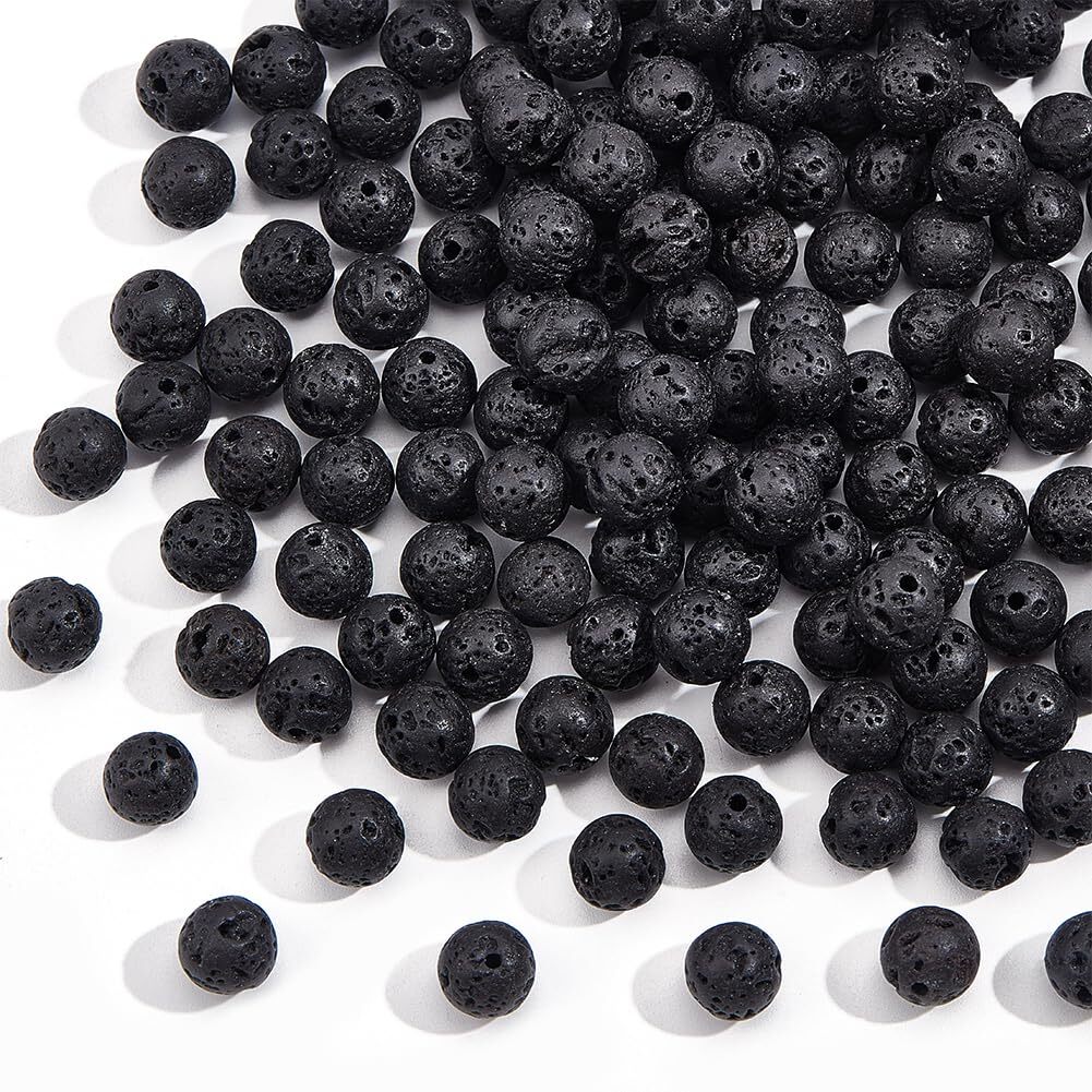 NBEADS Perline Lava Circa 180 Pezzo 8mm Perle di Pietra Lavica Nere Naturali ...