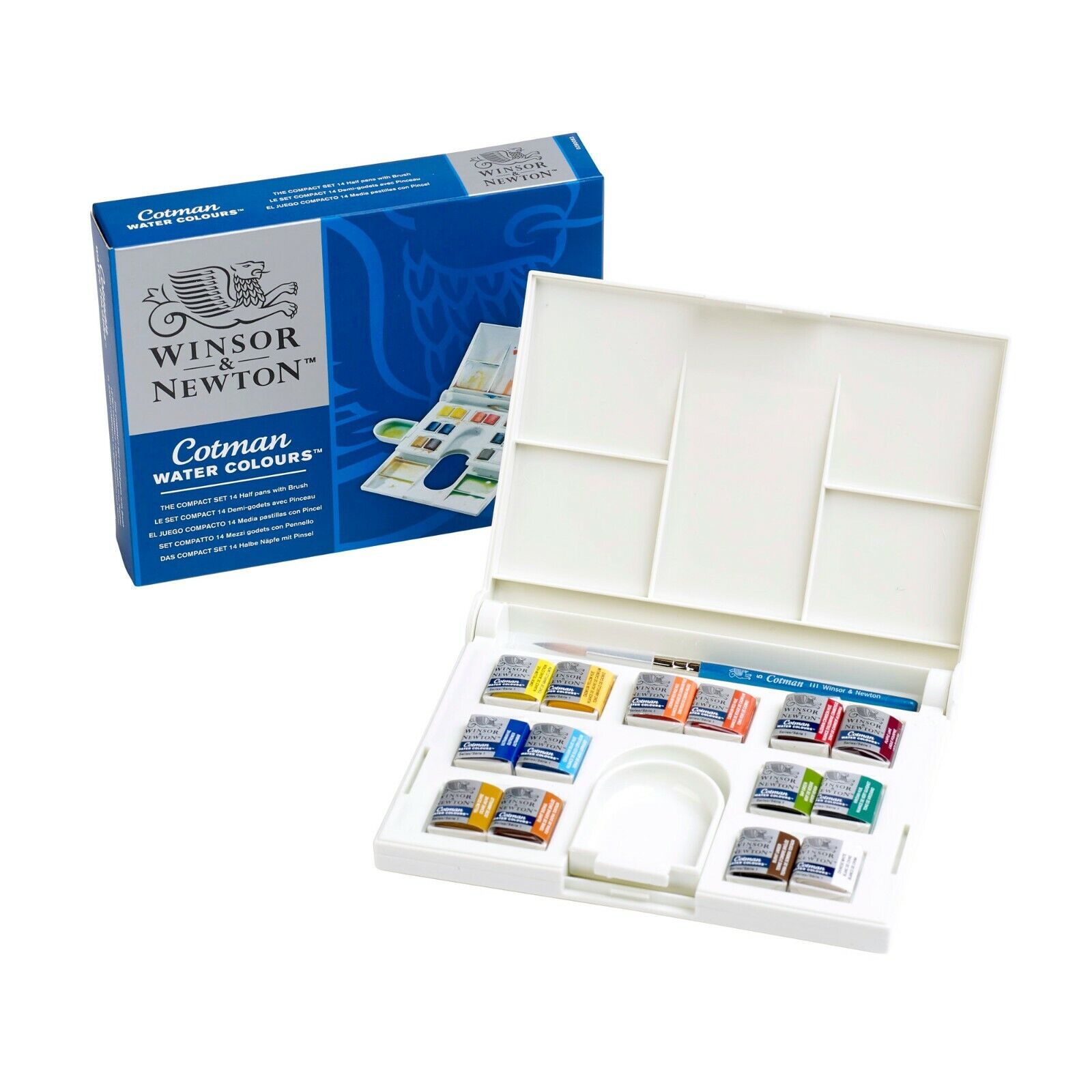 Winsor and Newton Acquerelli Cotman Watercolour Set Compact 14 mezzi godet