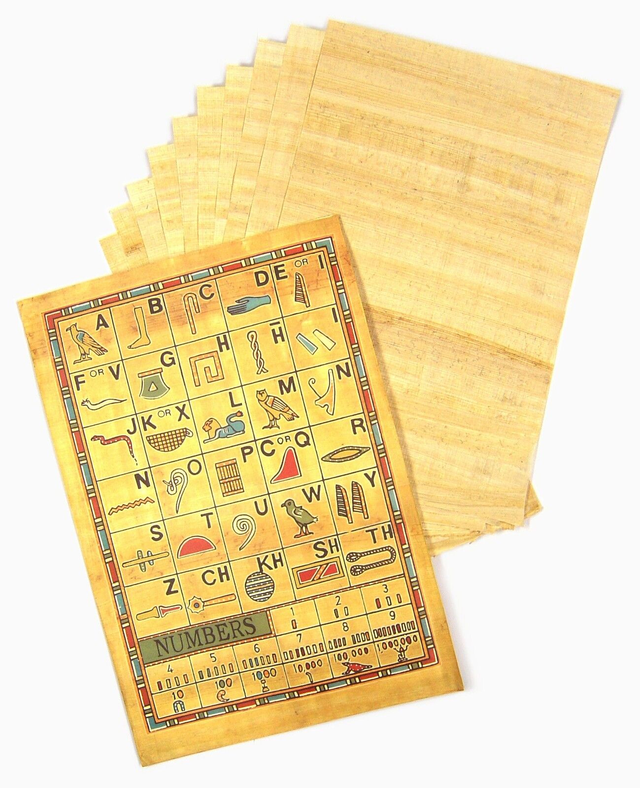 10 Fogli Originale Egiziano Papiro Carta Include Geroglifici & Storia Foglio