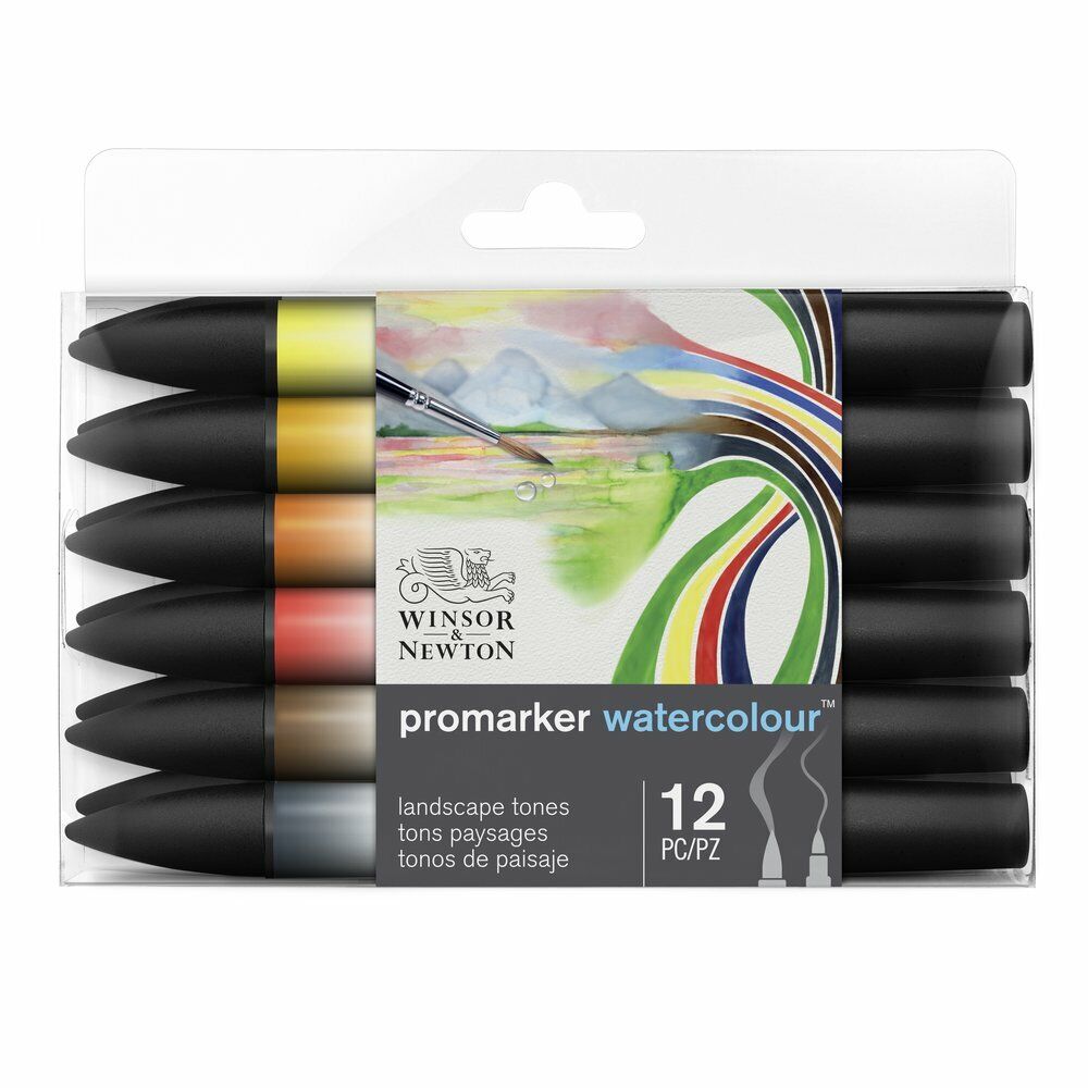 PROMARKER WATERCOLOUR set PAESAGGIO 12 PENNARELLI DOPPIA PUNTA WINSOR&NEWTON