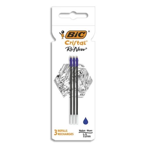Bic Pack de 3 Recambios para Boligrafo Cristal Re´new - Punta Media de 1.0mm - T