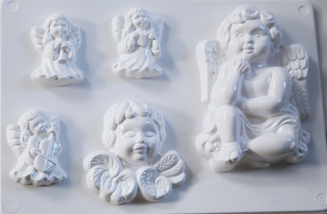 5 STAMPI ANGIOLETTI CHERUBINI FORMINE MOLDS ANGELI CON ALI NATALE ANGELS