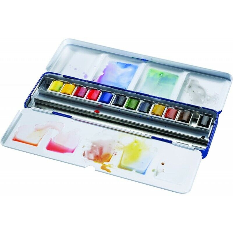 Acquerello Cotman Winsor&Newton Set Blue Box - 12 mezzi godet acquerelli