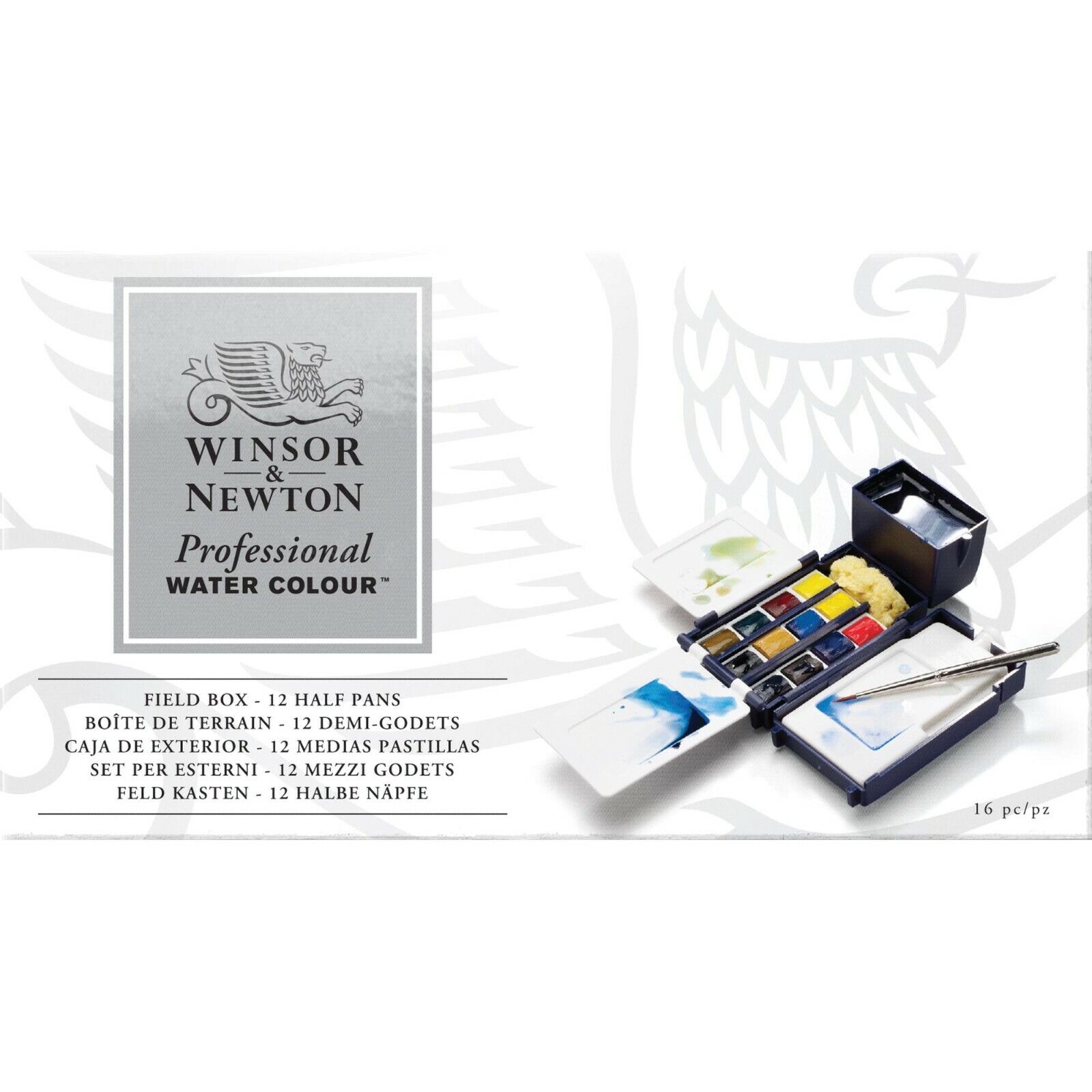 Winsor & Newton Professional Artists' Watercolour Set Field Box 12 mezzi godet