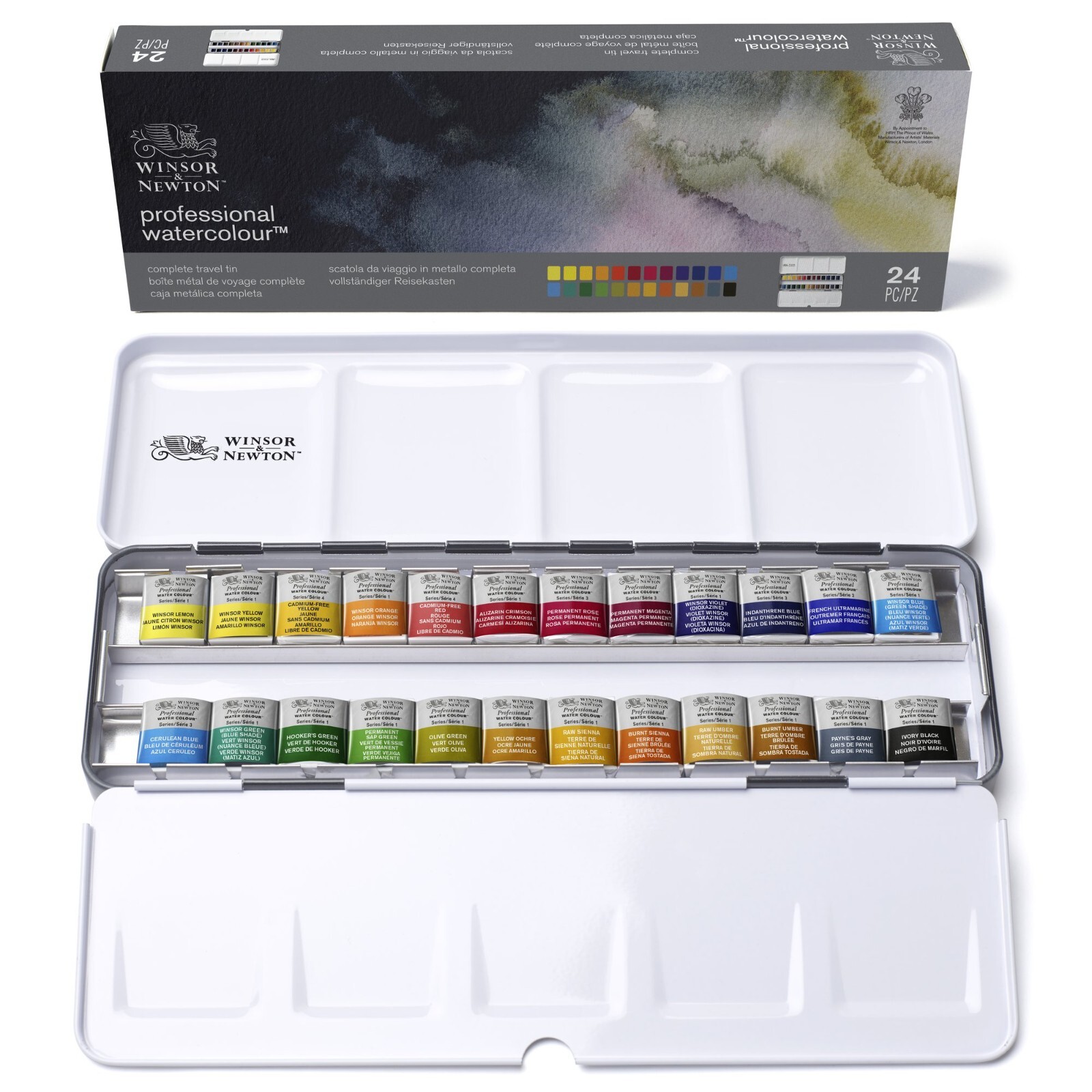 Winsor & Newton Professional Artists' Watercolour Set Metal Box 24 mezzi godet