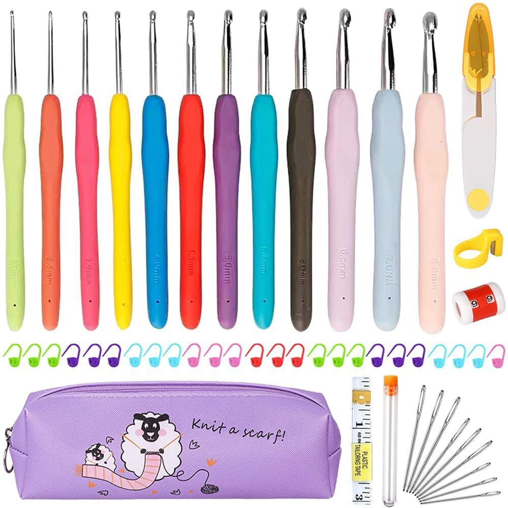Uncinetto Set Kit Uncinetto per Principianti Ganci per Uncinetto Ergonomici i...
