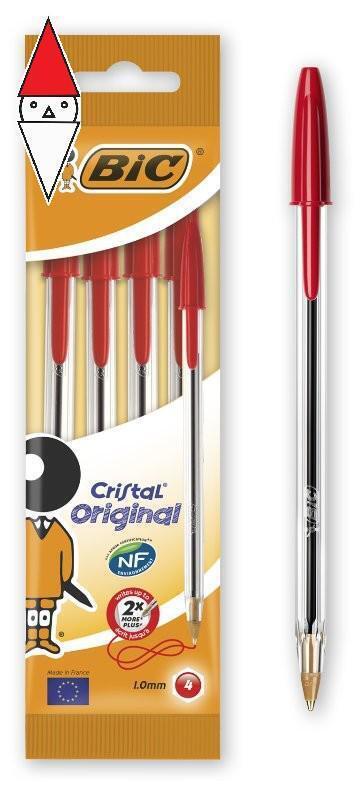 ARTICOLO SCRITTURA BIC BLISTER 4 PENNE CRISTAL ORIGINAL ROSSE
