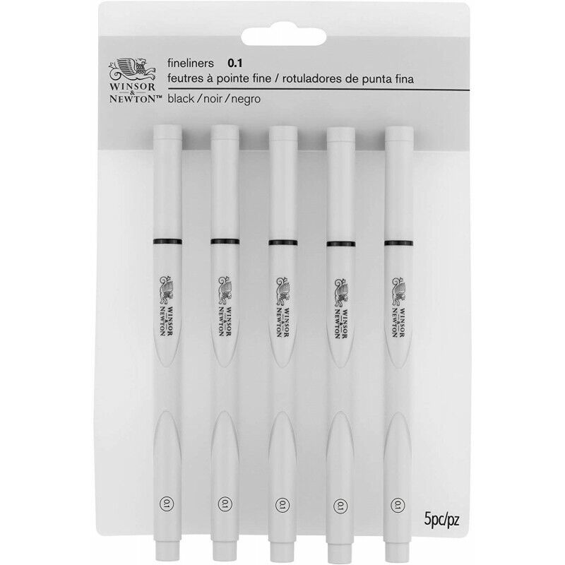 PENNE PIGMENT FINELINER WINSOR&NEWTON SET 5 PZ. PUNTA 0,1 INCHIOSTRO NERO