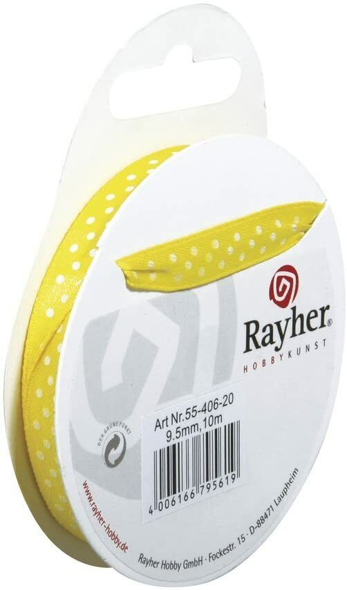 RAYHER - NASTRO IN RASO CON PUNTINI H 9,5mm ROTOLO 10MT GIALLO