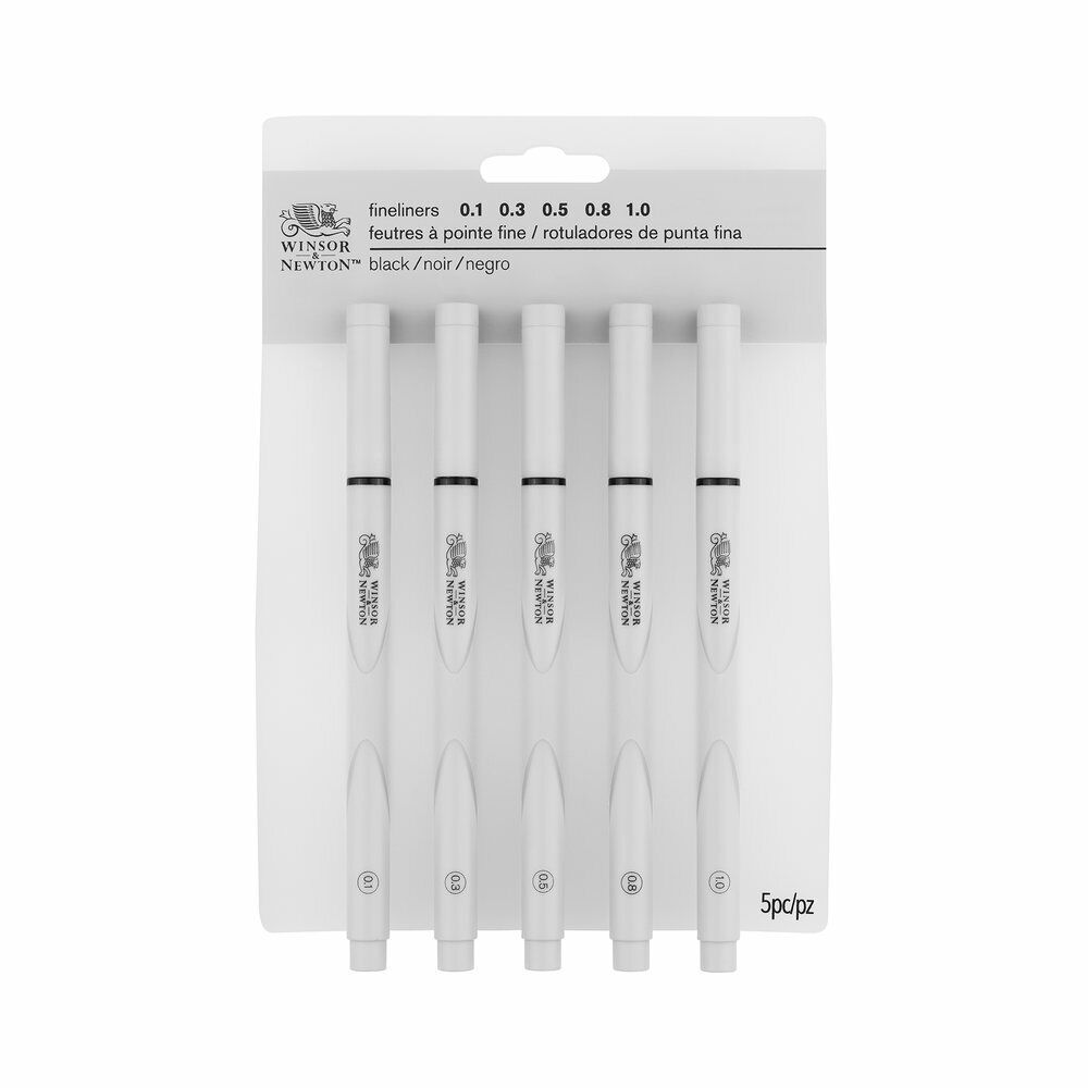PENNE PIGMENT FINELINER WINSOR&NEWTON SET 5 PZ PUNTE DIVERSE INCHIOSTRO NERO
