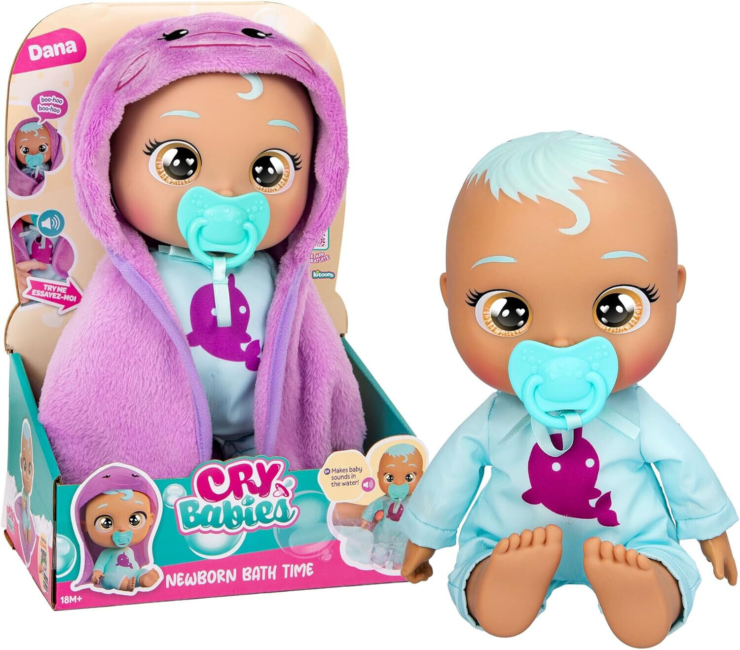 CRY BABIES Newborn Bath Time Dana, Bambola Reagente