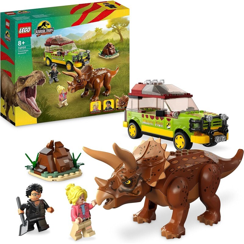 LEGO 76959 Jurassic Park La Ricerca del Triceratopo, Set Dinosauro Giocattolo co