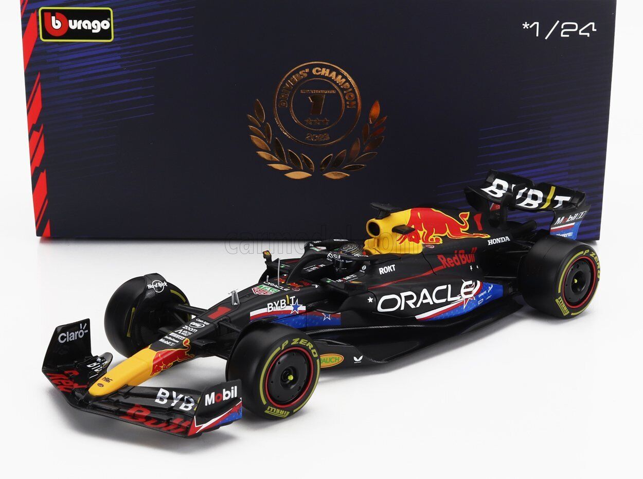 MODELLINO AUTO STATICO BURAGO RED BULL RB19 VERSTAPPEN USA GP 2023 VETRINA 1/24