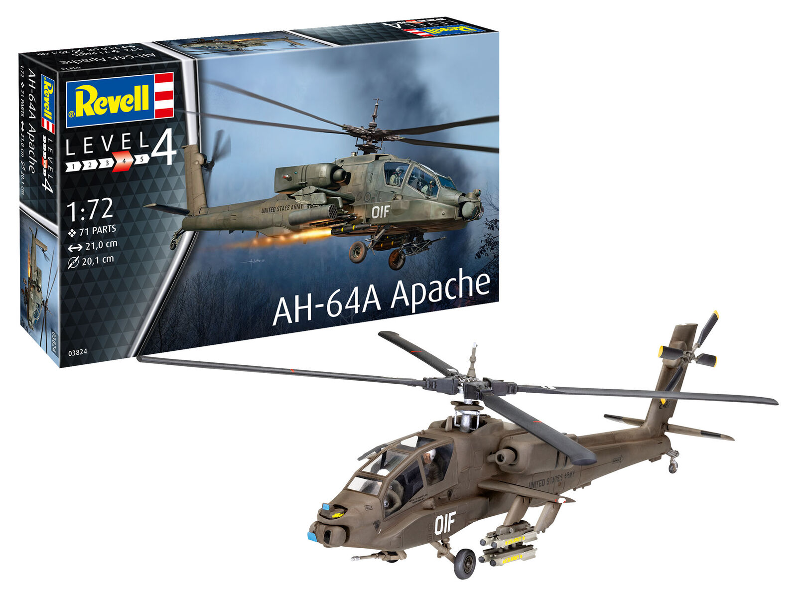 AH-64A Apache Helicopter 1:72 Plastic Model Kit REVELL
