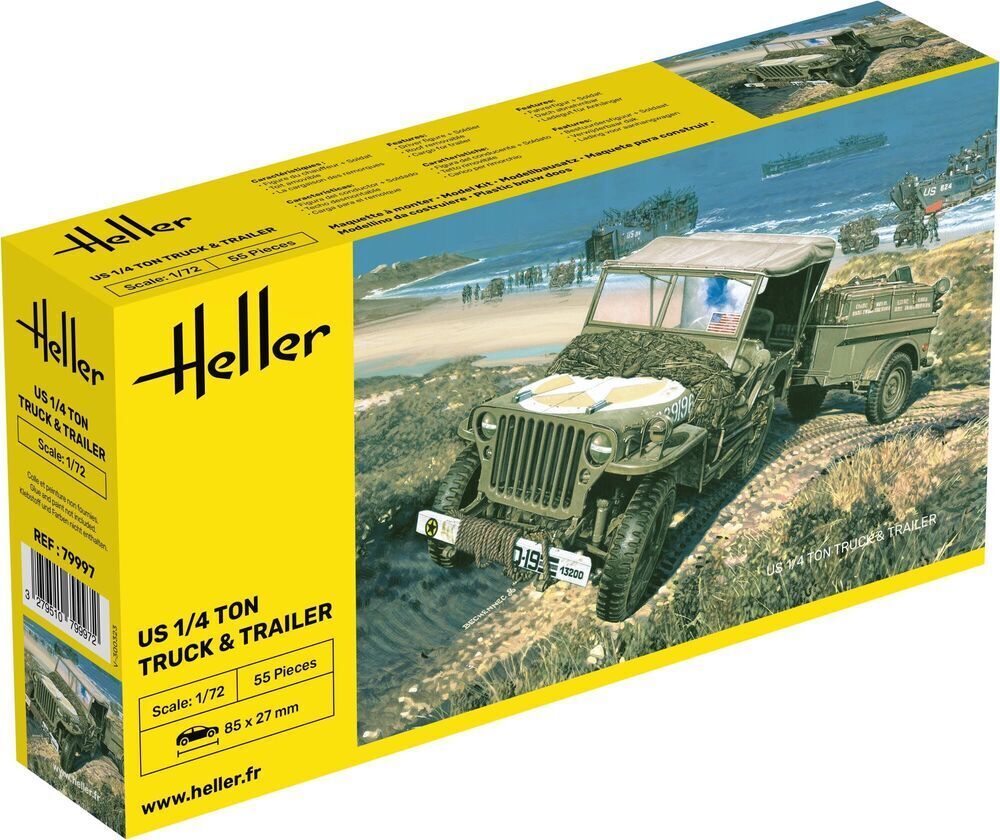 Us 1/4 Ton Truck And Trailer 1:72 Plastic Model Kit HELLER