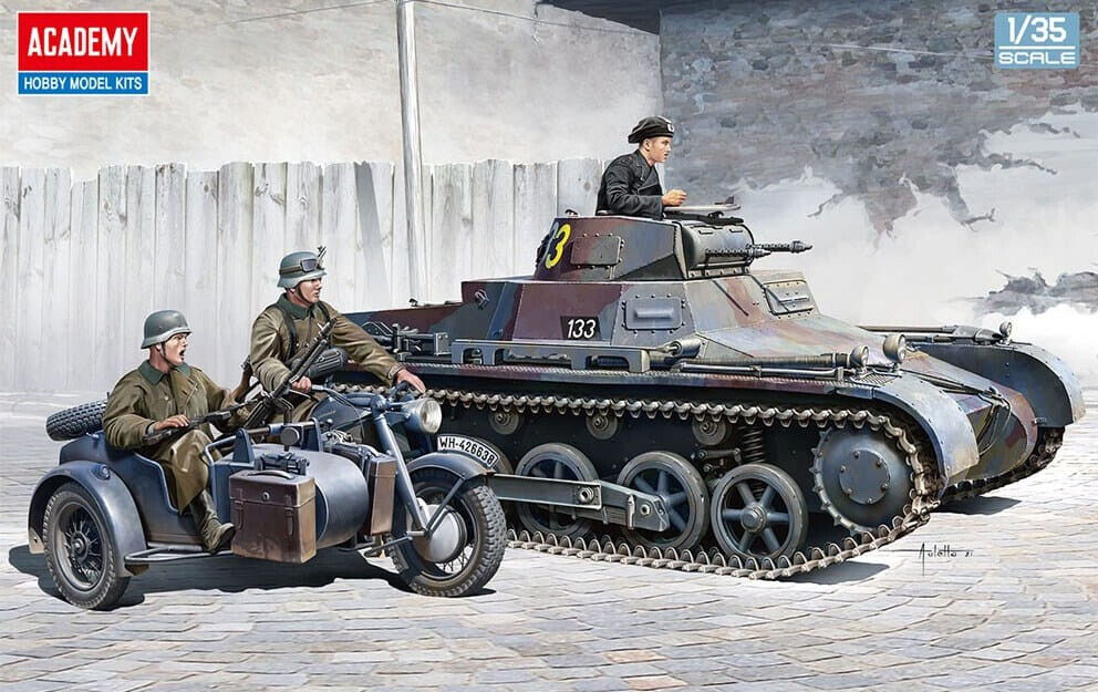 ACADEMY AC13556 1/35 German Panzer I Ausf.B & Motorcycle  -  KIT
