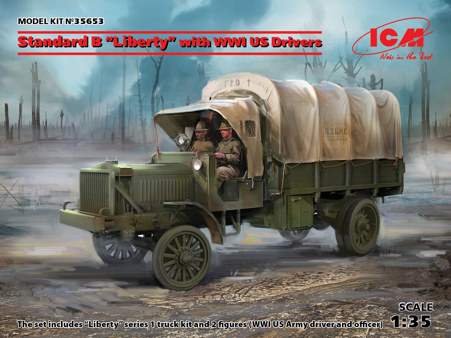 Standard B Liberty With WWI Us Drivers 1:35 Plastic Model Kit ICM