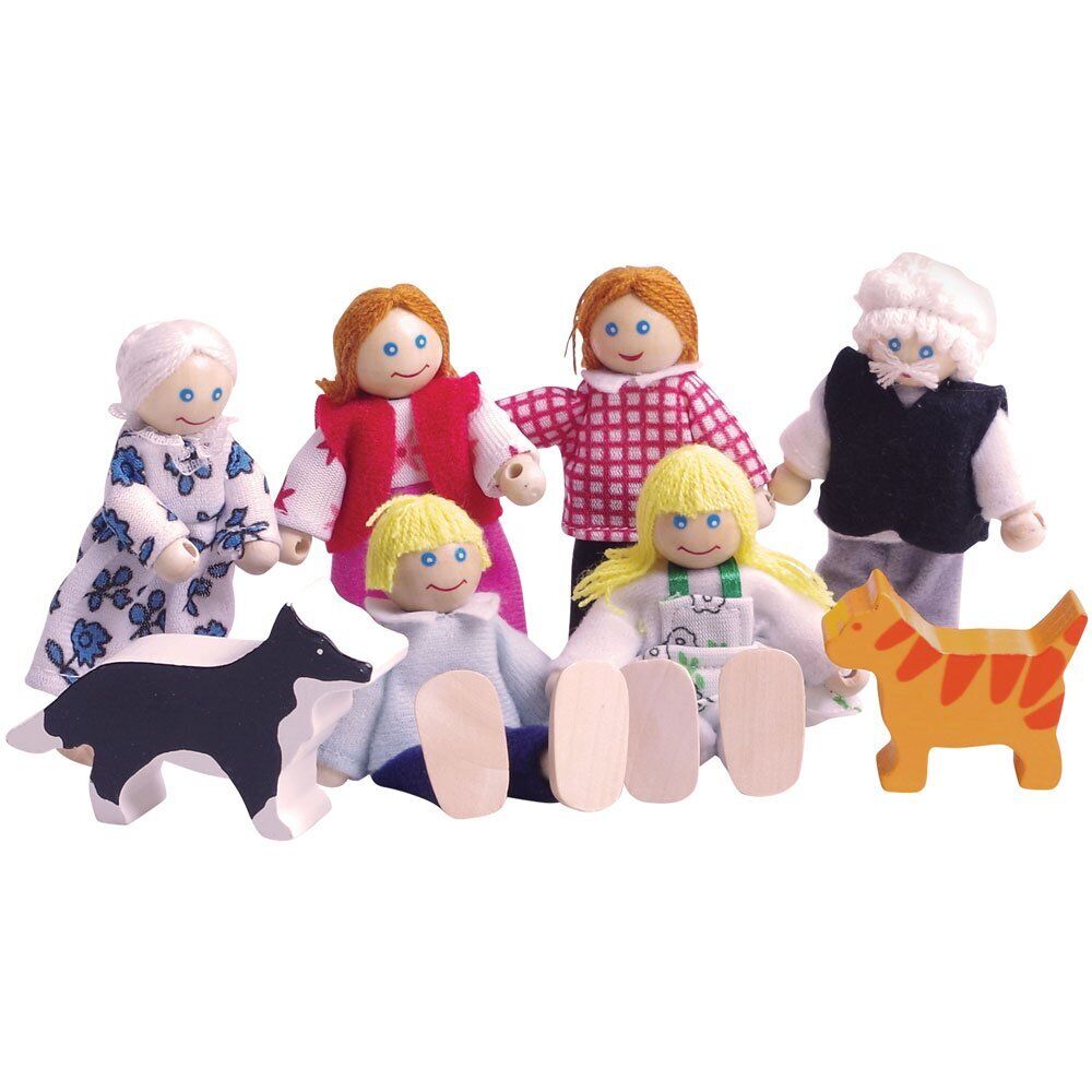 Bigjigs Toys Heritage Playset Wooden Dolls House People - 8 Wooden Dolls Family
