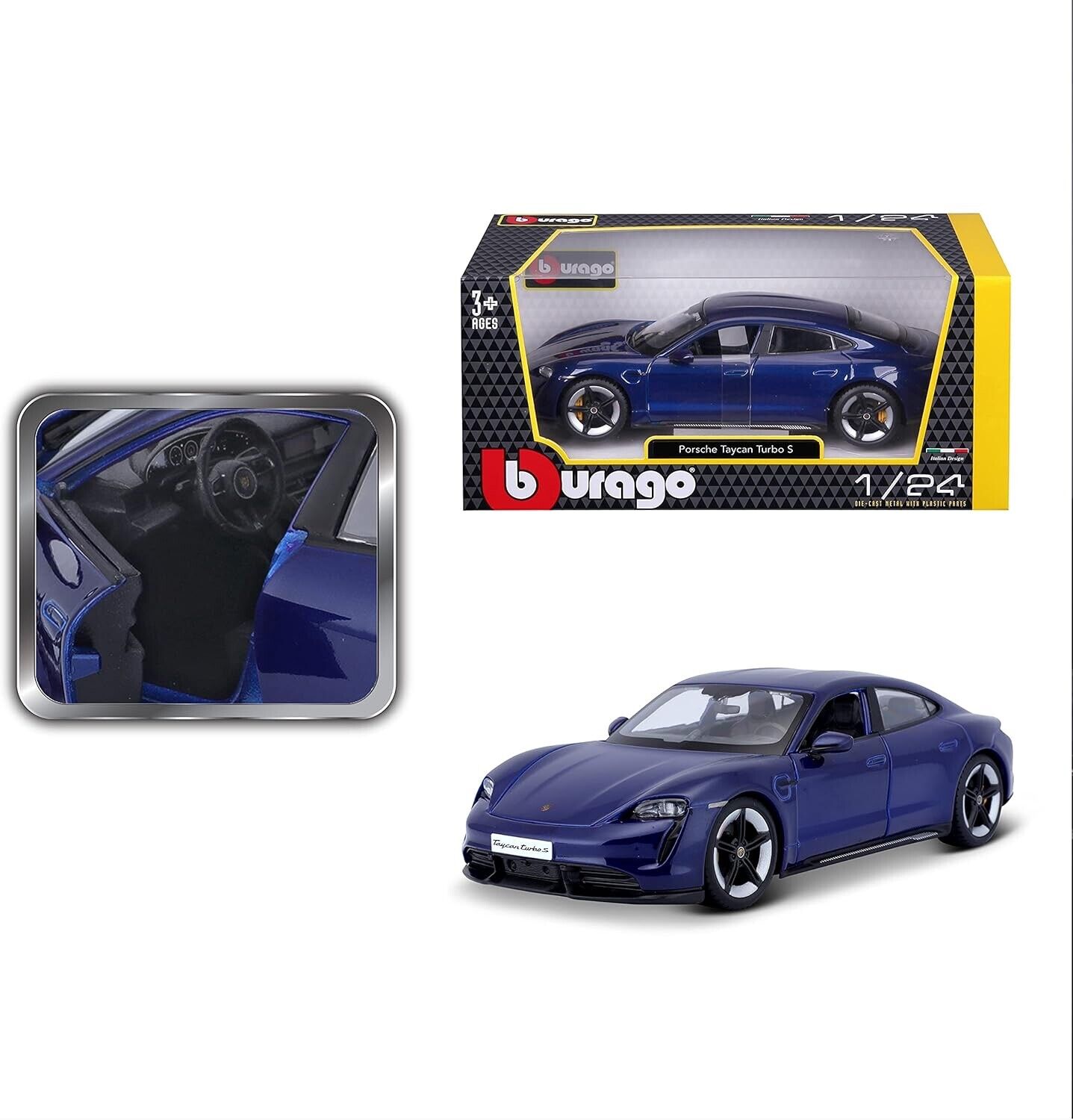 Auto Modellismo Burago-18-21098B Porsche Taycan Turbo S  Blu in Scala 1/24 3+