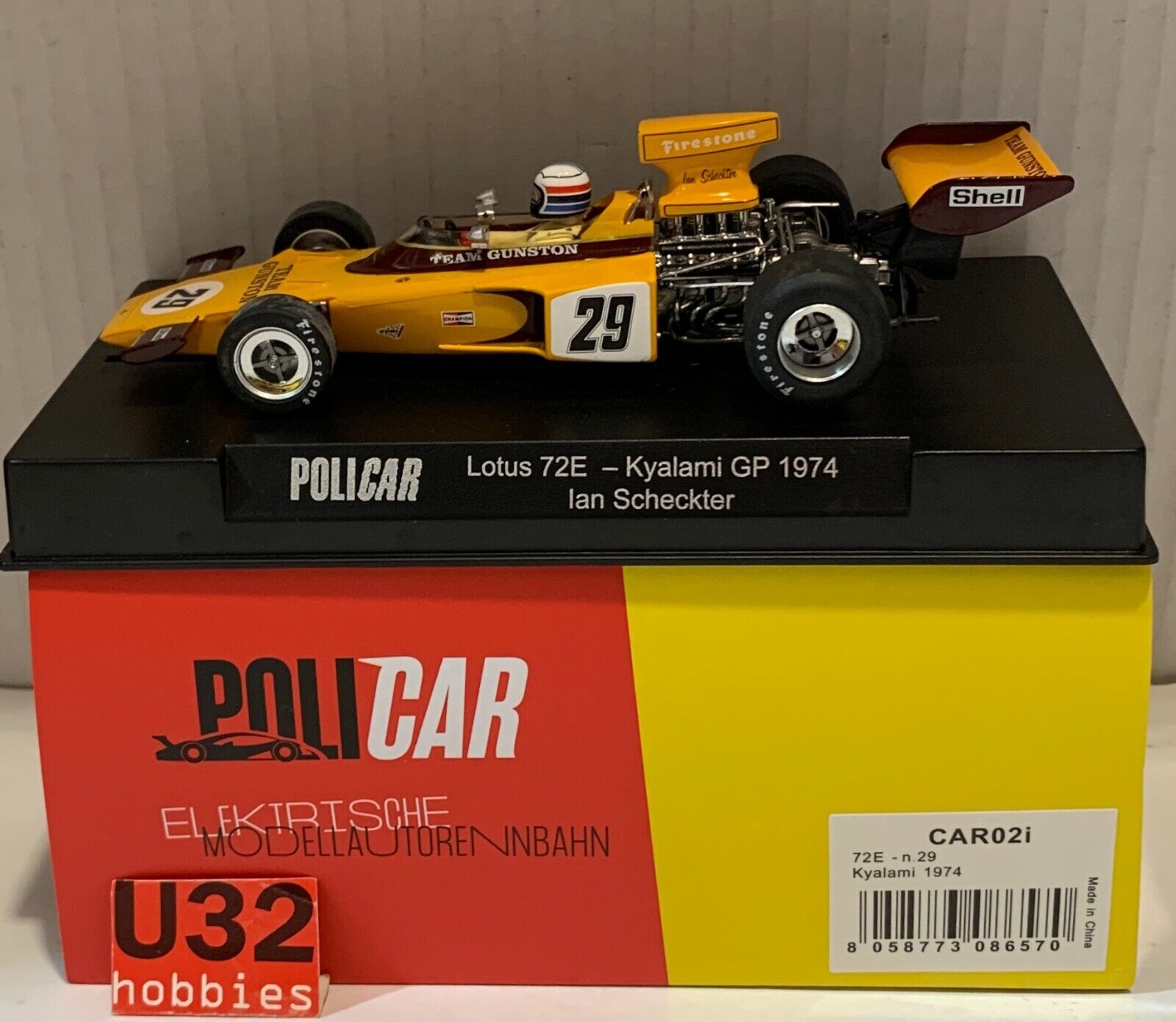 Slot Car policar CAR02i Lotus 72E #29 F1 Gp Kyalami 1974 Ian Scheckter