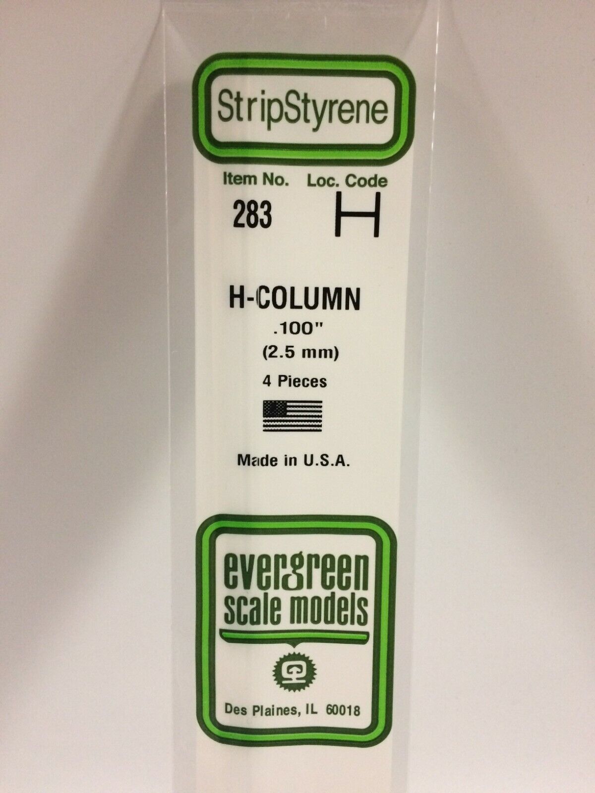 Evergreen EV0283 Profilato sezione H 350mm altezza 2,5mm (4pz) modellismo