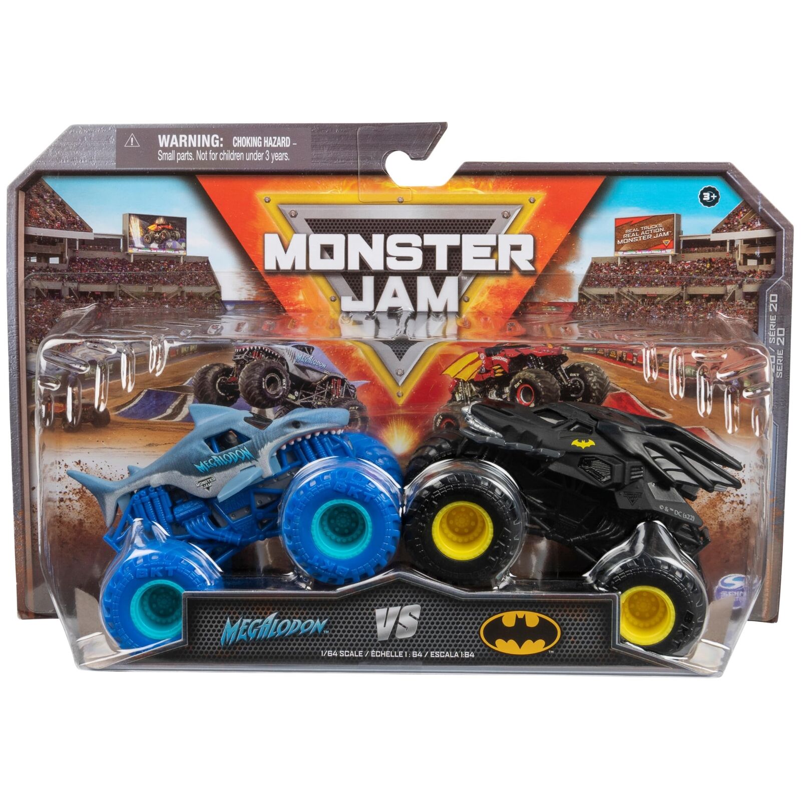 Monster Jam Stadio Confezione Originale Due con Batmobile vs. Megalodon-Auten...
