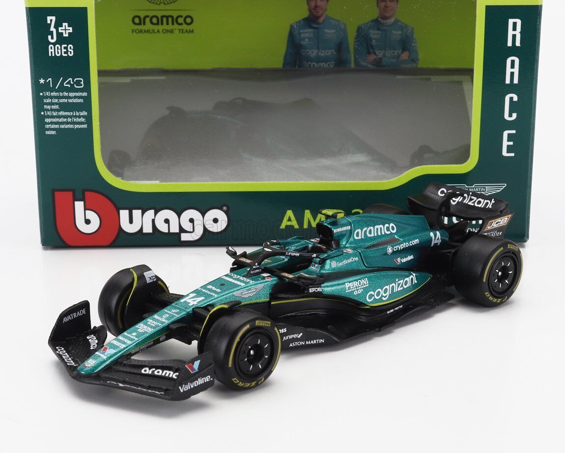MODELLINO AUTO STATICO BURAGO ASTON MARTIN F1 AMR23 ALONSO 2023 SCALA 1/43