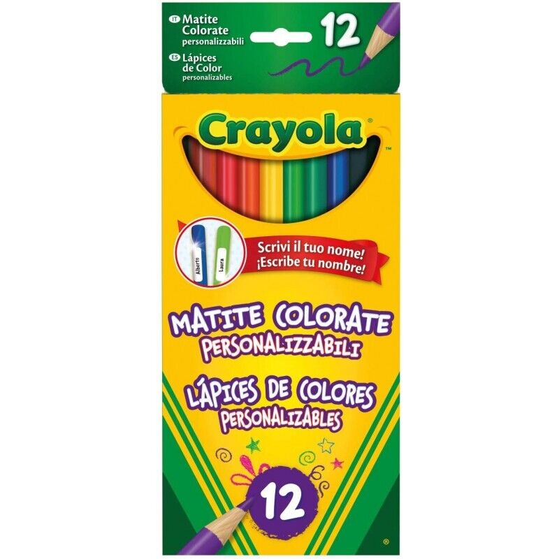 CRAYOLA Matite Colorate Personalizzabili, 12 Colori Assortiti, pretemperate, per