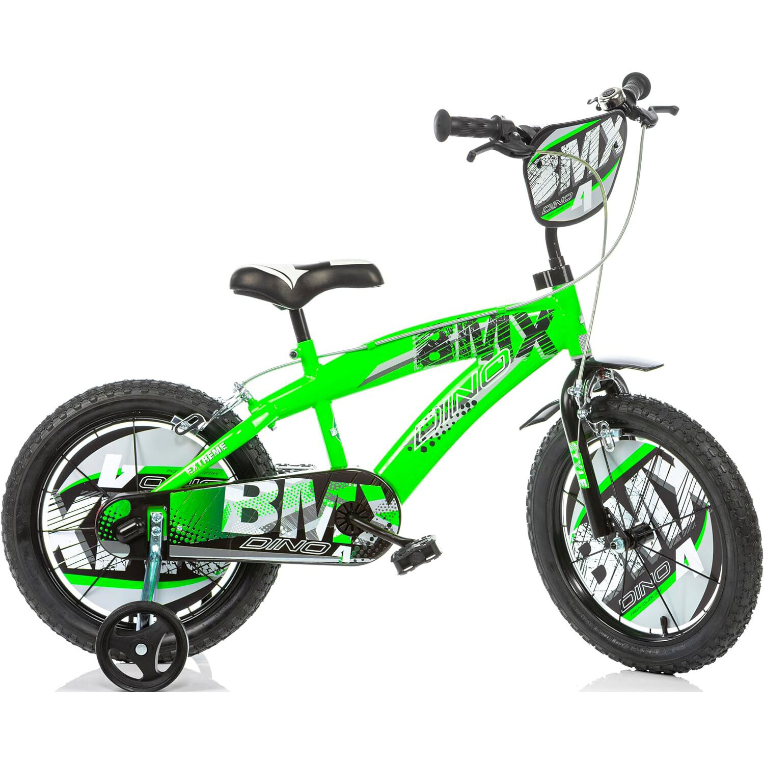 Bicicletta Bambino 16" BMX Verde con Rotelline Stabilizzatrici DINO BIKES