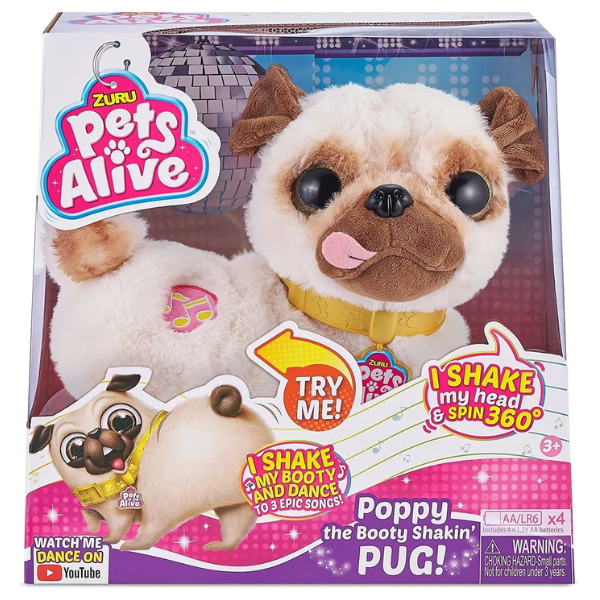 PETS ALIVE POPPY THE BOOTY SHAKIN'PUG - CUCCIOLO DI PELUCHE 9521 NUOVO