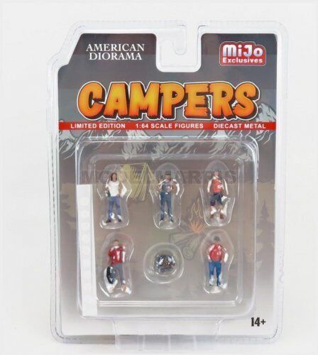 AMERICAN DIORAMA 76489 FIGURES - SET CAMPER CAMPEGGIO - CAMPING SET CARAVAN - VA