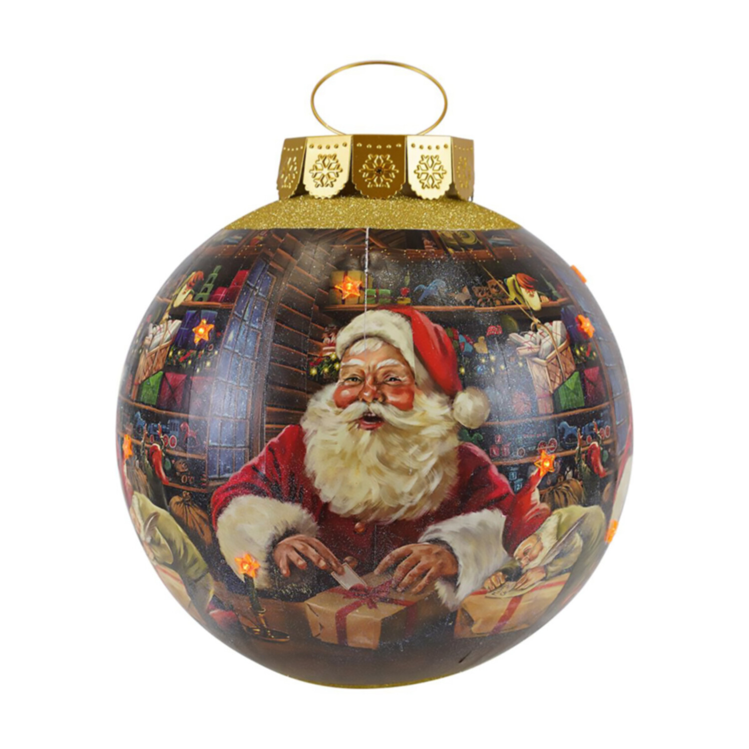 Grande Sfera Natalizia con Luci LED Oro: Tema Babbo Natale e Regali TIMSTOR .