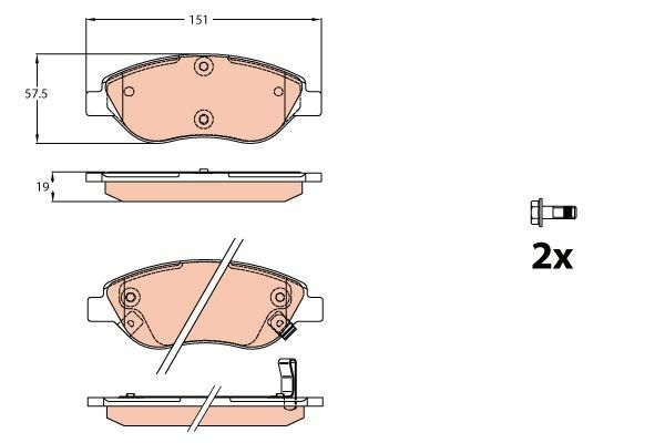 KIT PASTIGLIE FRENO ANT TRW FIAT EGEA Station 1.4 LPG 88KW 16> GDB2228