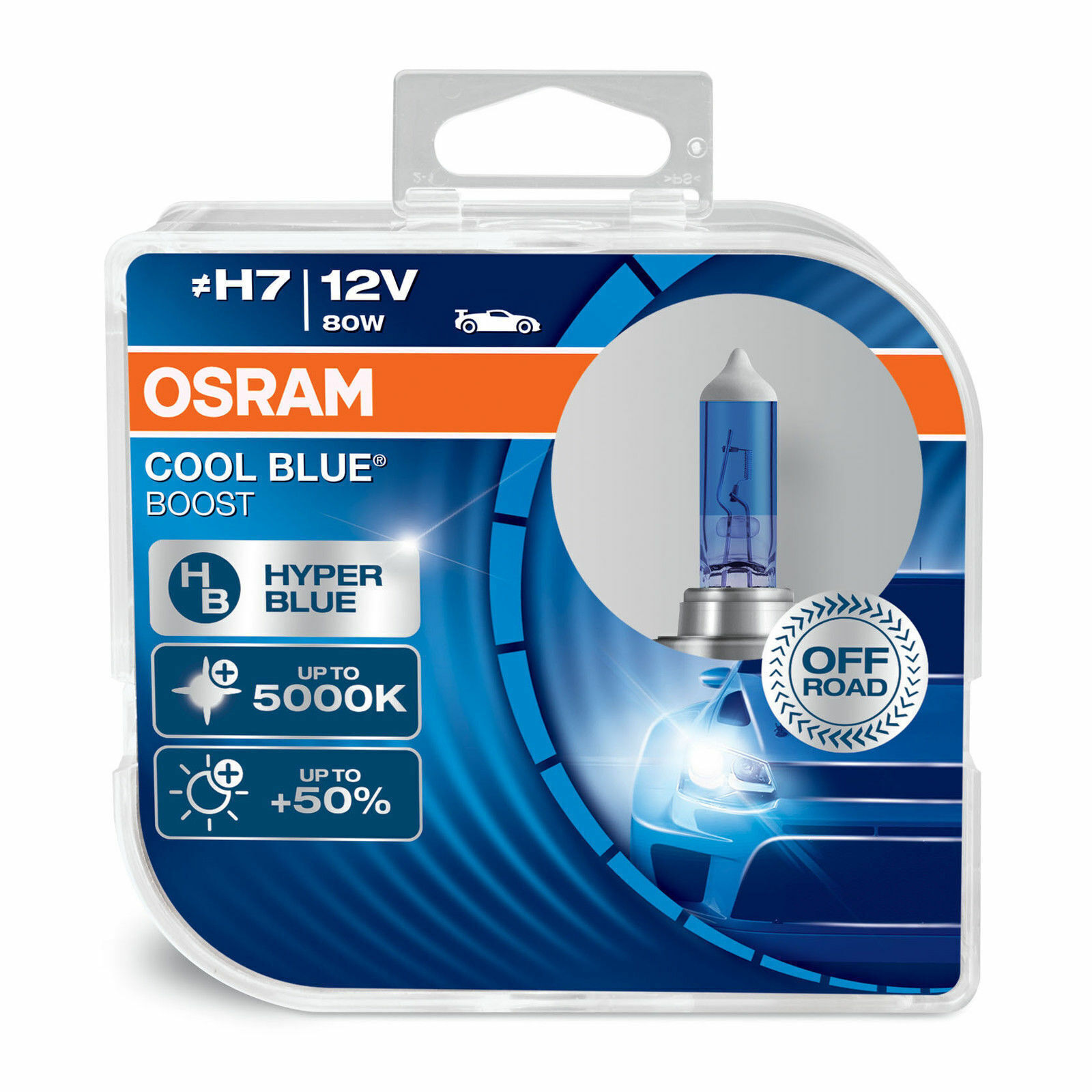 H7 OSRAM COOL BLUE BOOST + 5000K LAMPADE EFFETTO XENO BIANCO +50% 80W x2