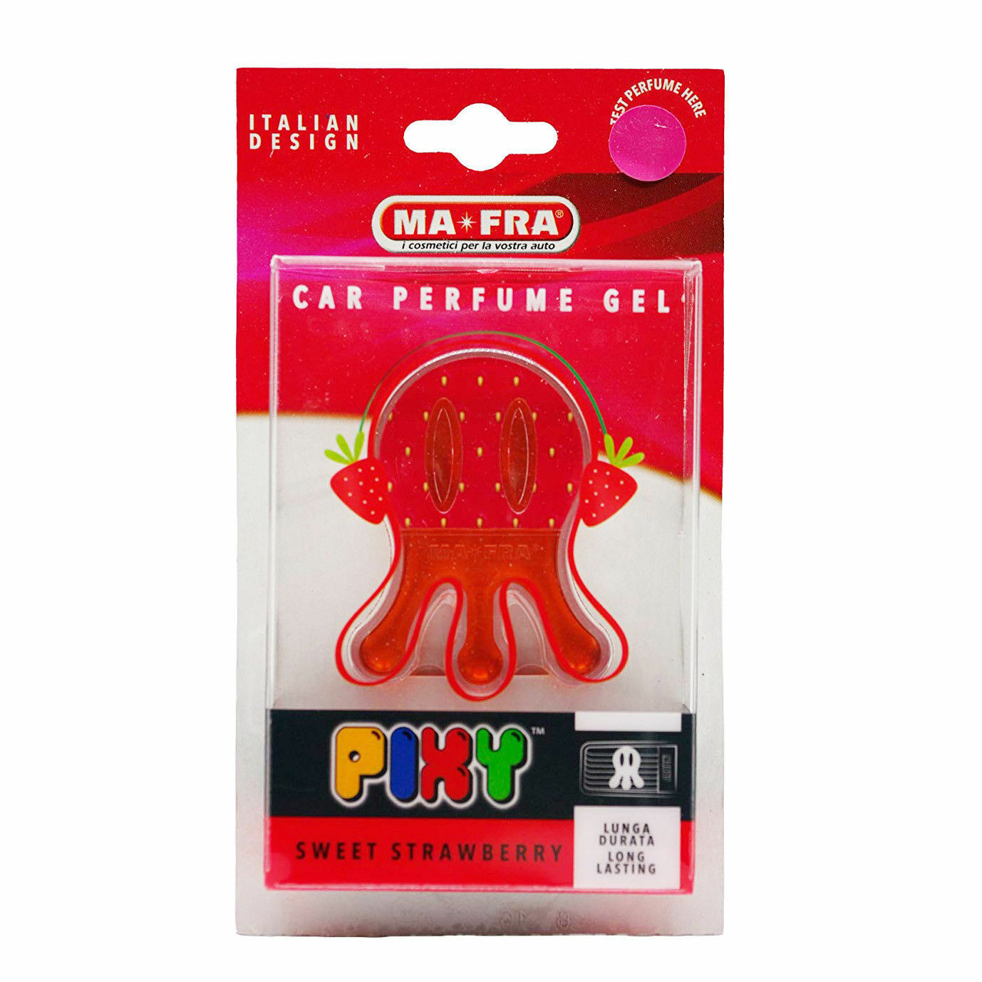 DEODORANTE CAR PERFUME GEL MA FRA PIXY SWEET STRAWBERRY LUNGA DURATA MADE ITALY.