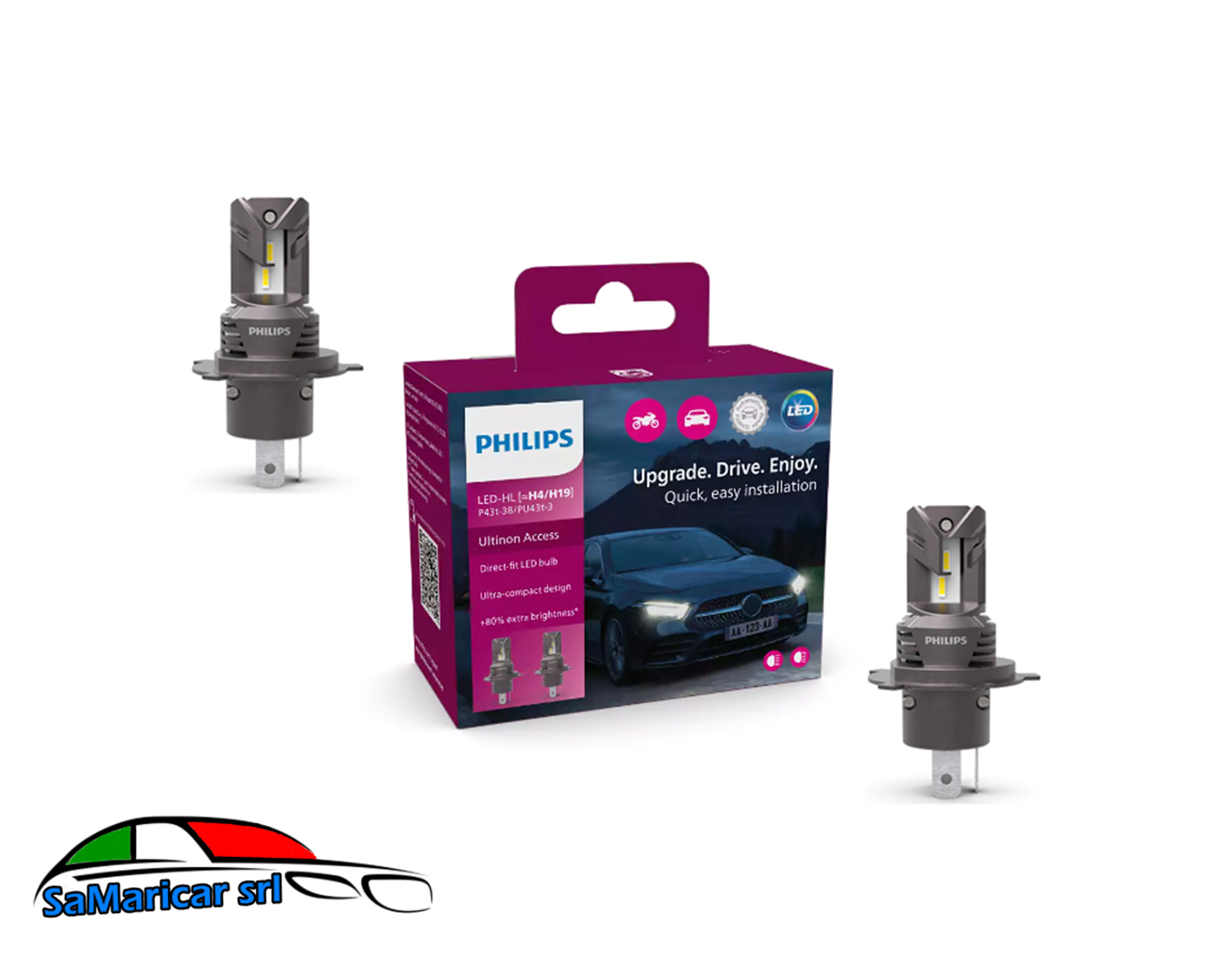 SET 2 LAMPADE LED H4 12V EASY BIANCO PHILIPS LED ULTINON ACCESS FREDDO 6000K 20W