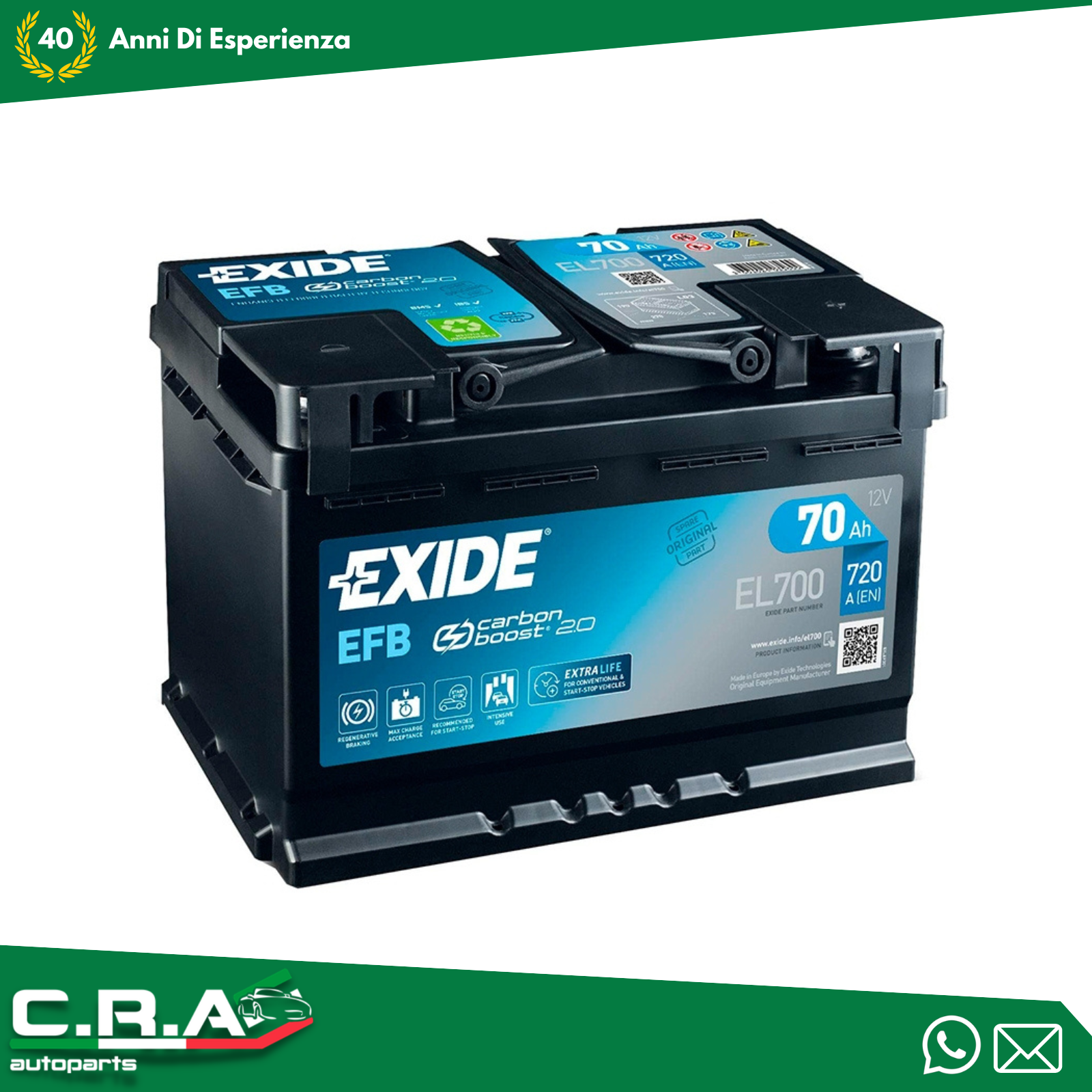 Exide EL700 Start-Stop Batteria Avviamento Auto 12V 70Ah 760A B13 Alfa Romeo