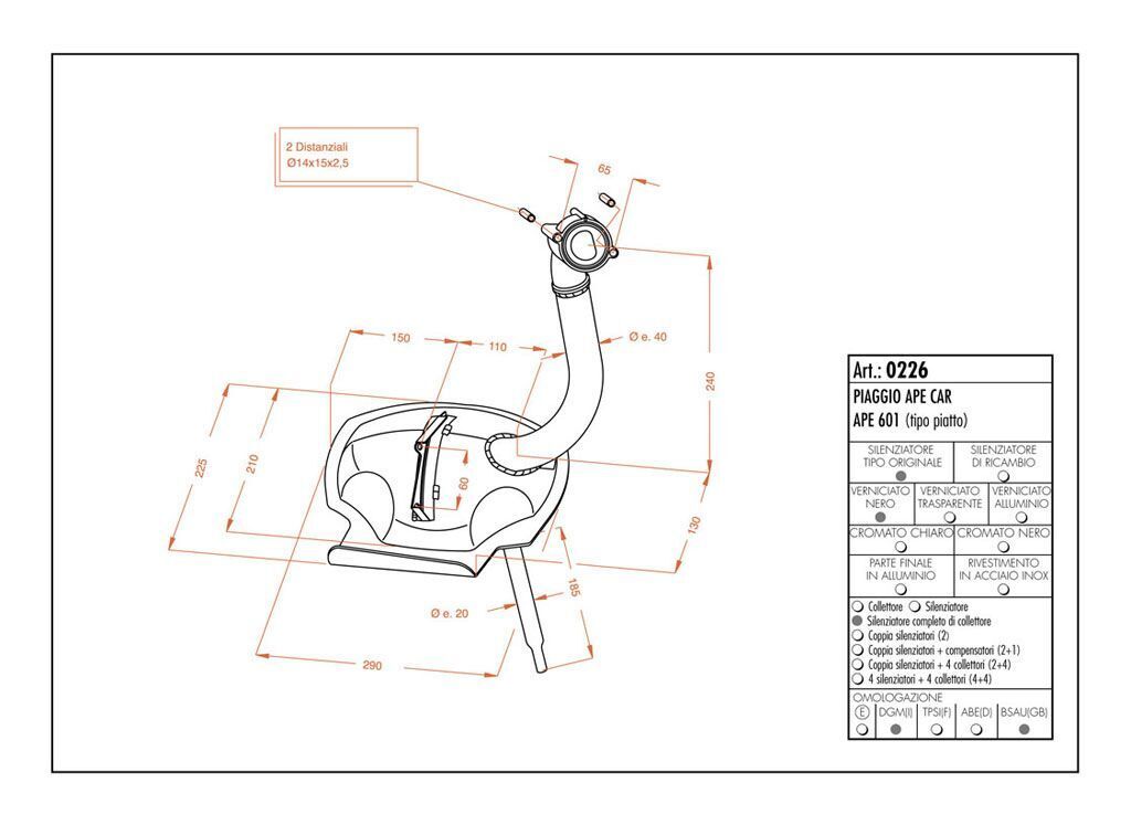 0226 - Marmitta Leovince Sito 2 Tempi Piaggio APE CAR - APE 601 (TIPO PIATTO)