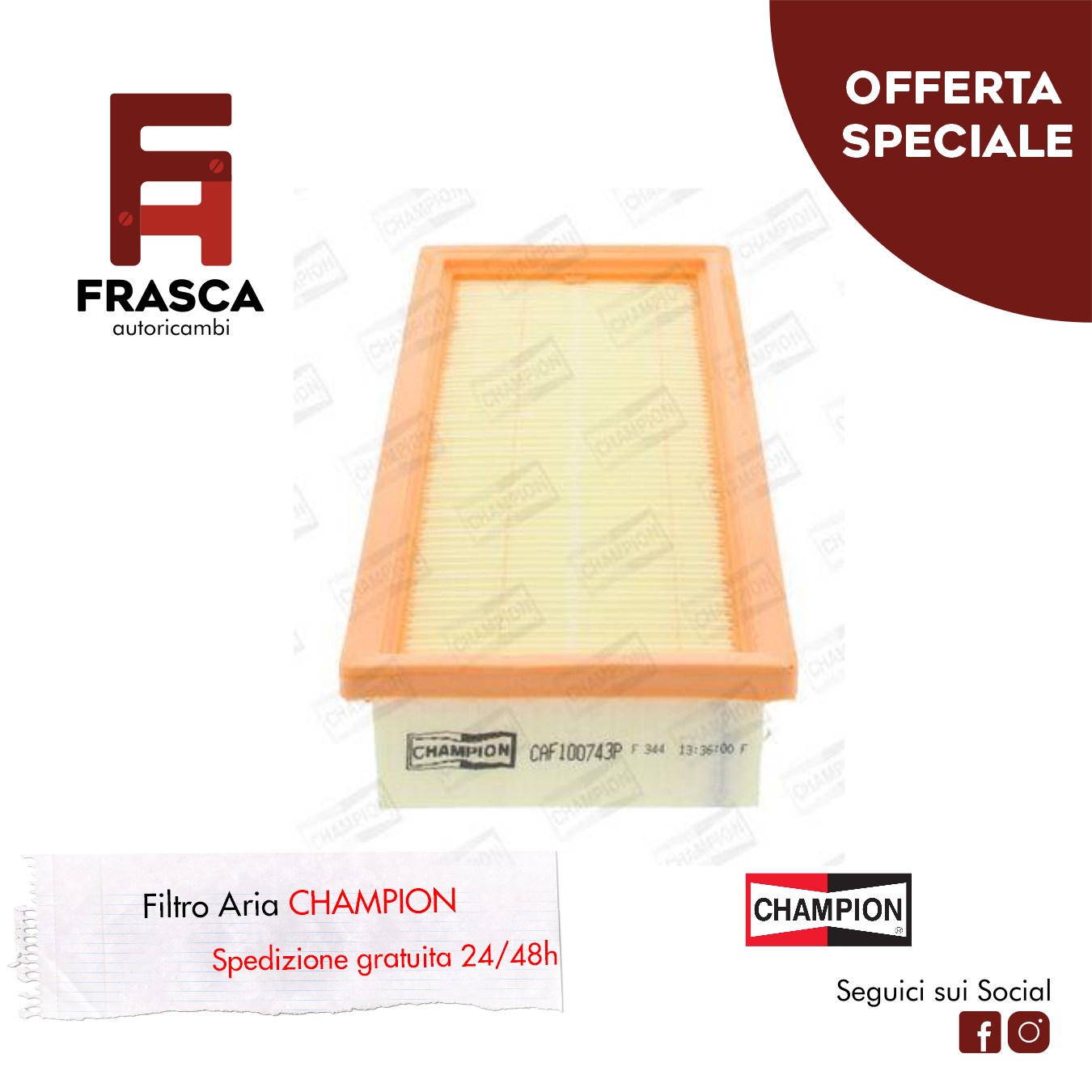 Filtro Aria Champion Fiat Punto 188 1.2 BiFuel 60 CV 1.2 60 CV 1.2 Natural Power