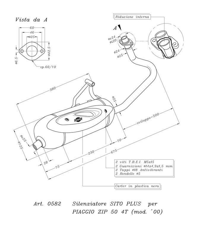 0582 - Marmitta Leovince Sito 2 Tempi Piaggio ZIP 50 - Aprilia SR 50