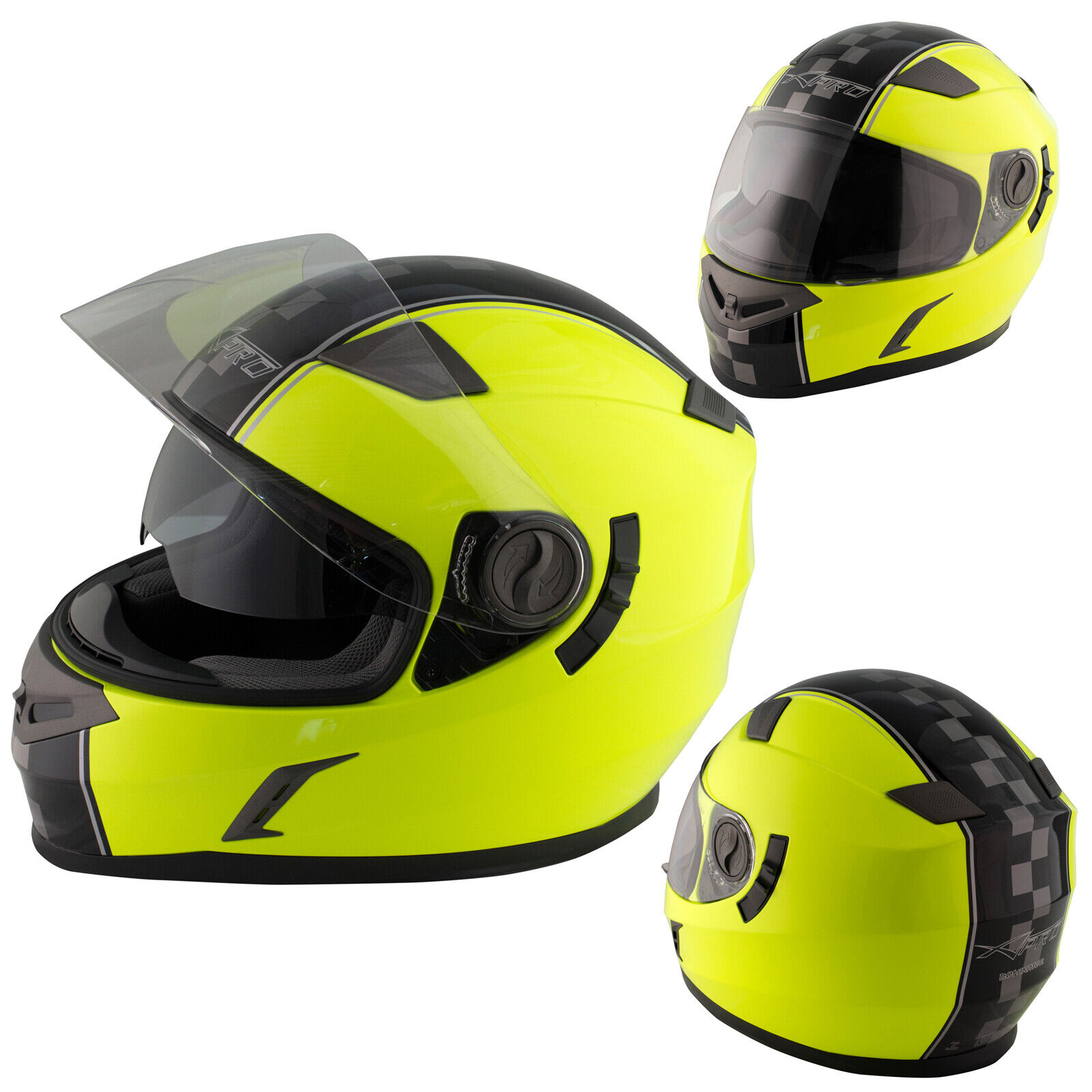 Motorbike Full Face Helmet Motorcycle Scooter Inner Sun Visor Touring Fluo M