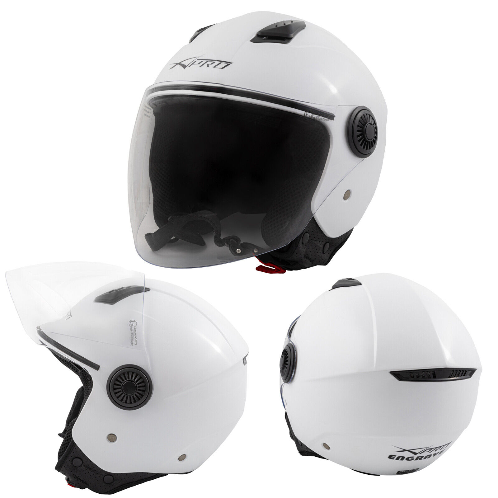 Open Face Jet Helmet Lid Motorbike Scooter Quad Long Visor White L