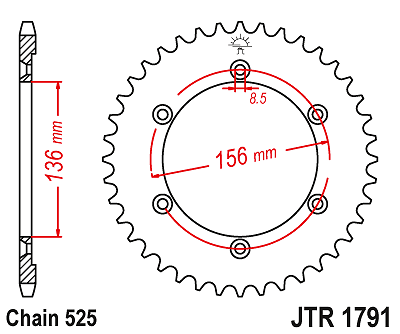 Corona a 43 denti in Acciaio JT Sproket JTR1791.43 Passo 525