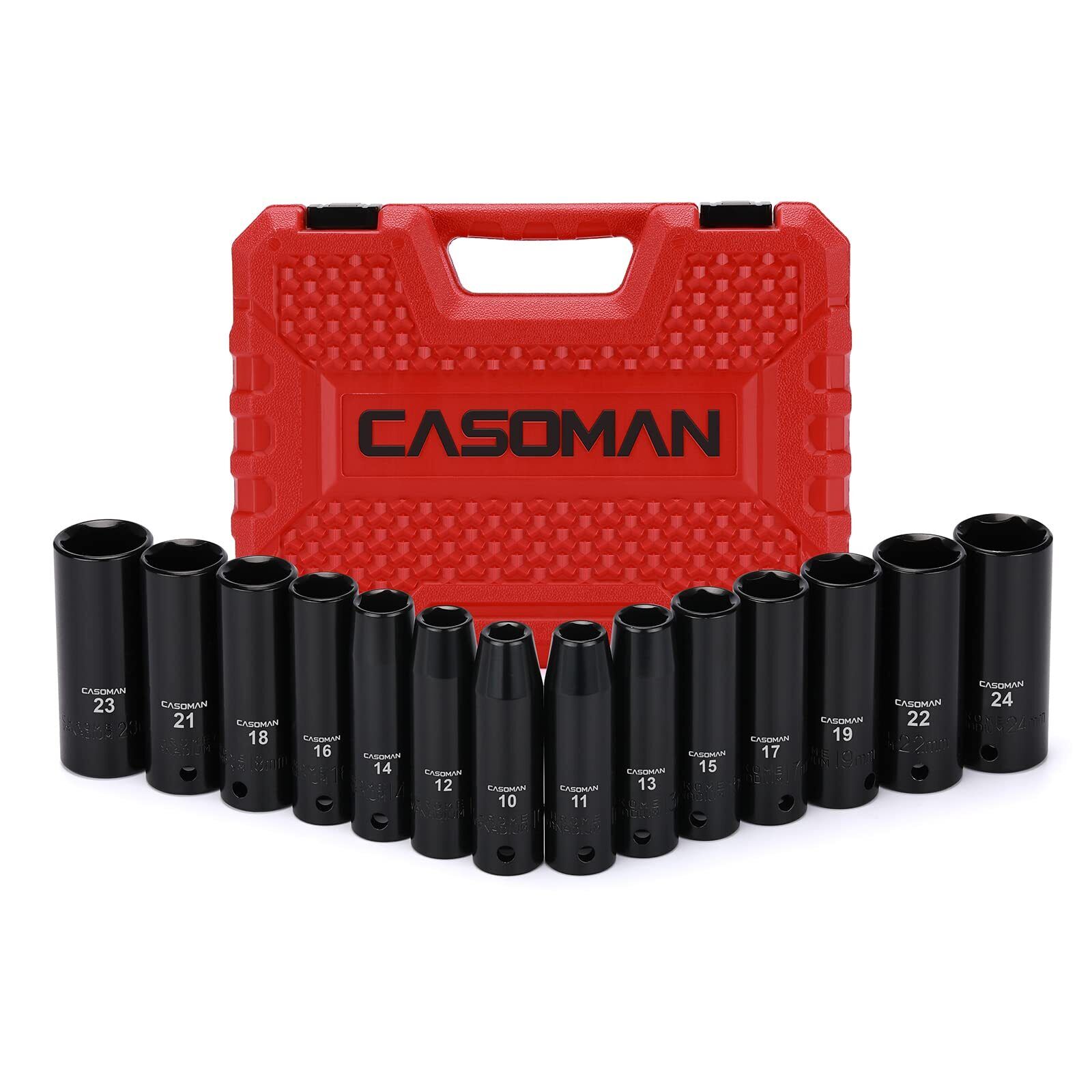 CASOMAN 1/2-Inch Drive Deep Impact Socket Set Metric Cr-V 6-Point 10 mm - 24 ...