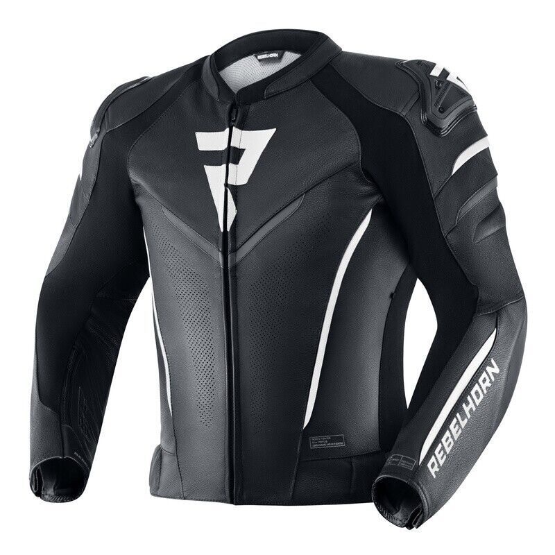 GIACCA REBELHORN FIGHTER IN PELLE NERA/BIANCA TG 46
