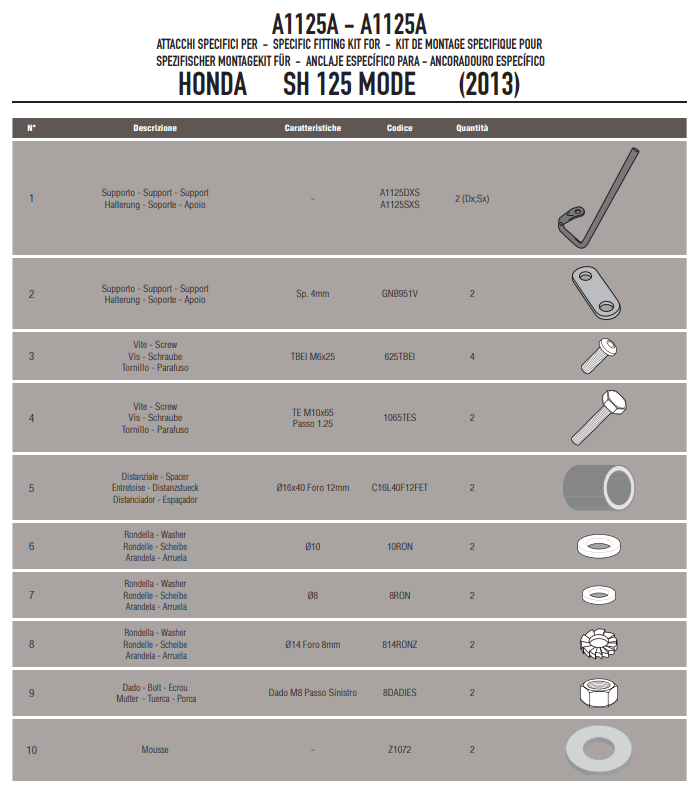 GIVI Attacchi Parabrezza per Honda SH Mode 125 2013 - 2020