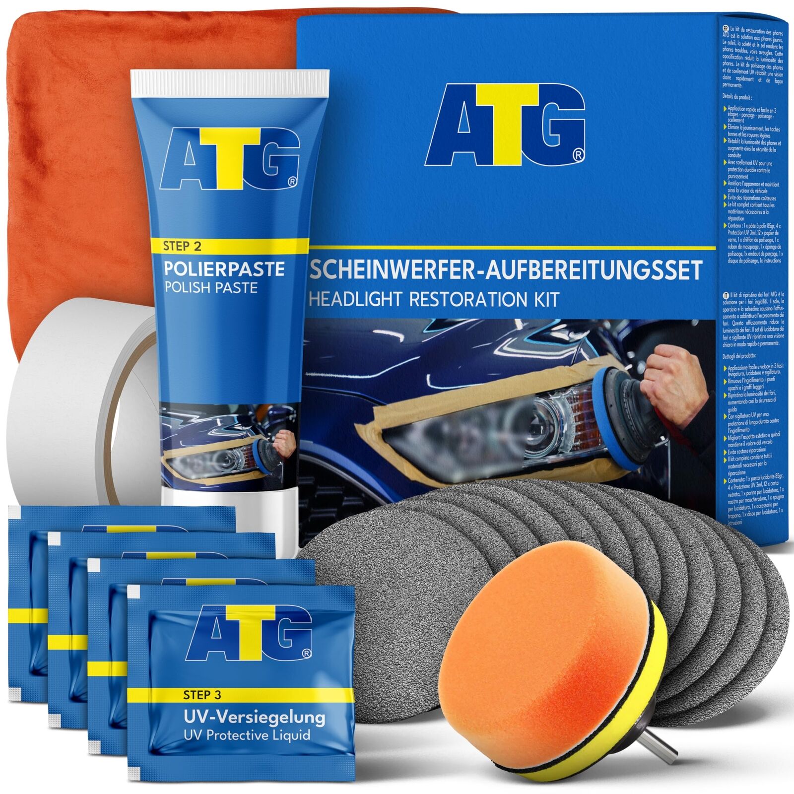 ATG Kit Rinnova Fari Auto - Kit Lucidatura Fari Auto - Polimero Liquido Fari ...
